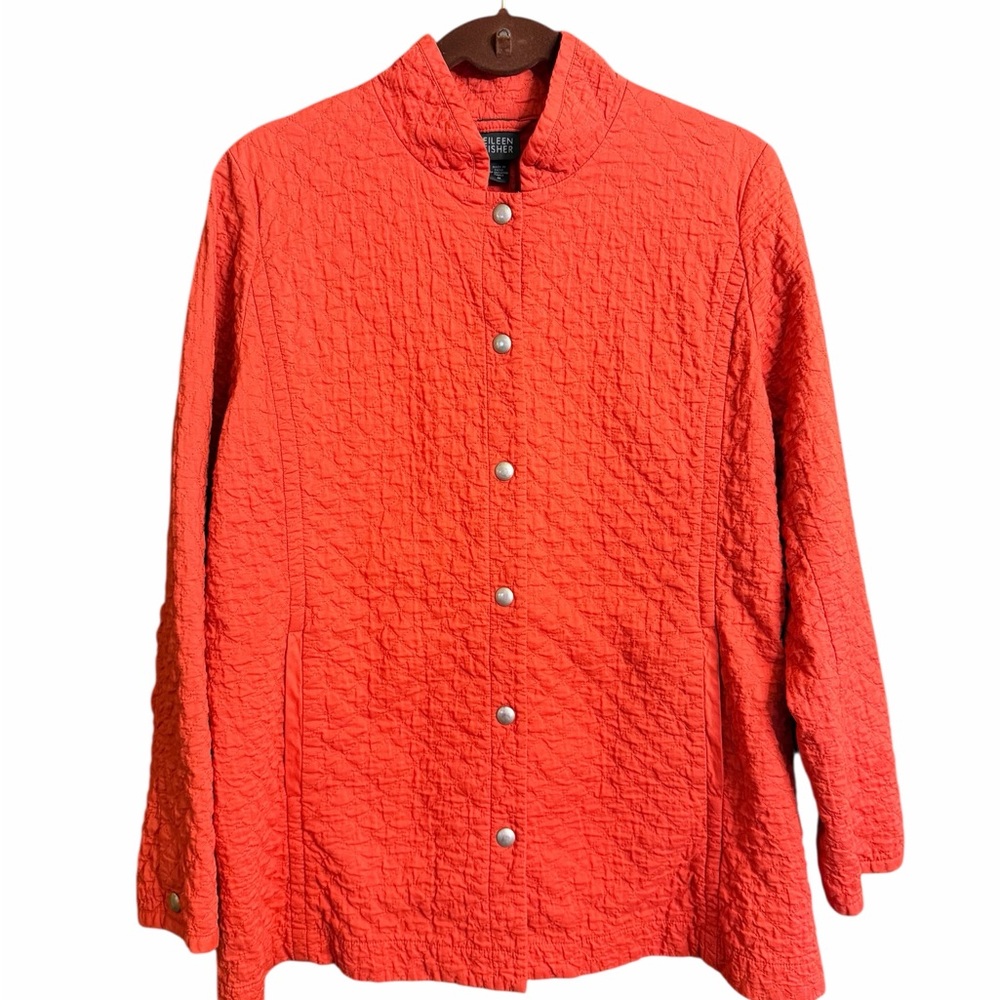 Eileen Fisher Burnt Orange Organic Cotton Quilted Jacket Size M - Picture 2 of 11